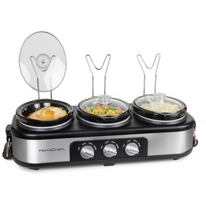 HomeCraft HCTSC15SS 3-Station 1.5-Quart Oval Slow Cooker Buffet, Stainless Steel - 1 of 4