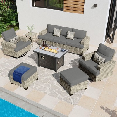 XIZZI Versatile Outdoor Rattan Sectional Sofa Set Collection, 8/9/10-Piece Set w/ Comfy Swivel Chairs, Perfect for Patio Relaxation and Entertaining