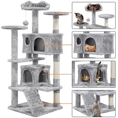 Light Gray Multi-Level Cat Tree with Sisal Scratching Posts