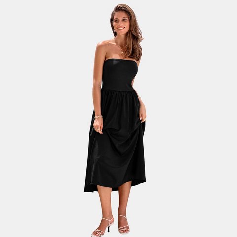 Женские платья Cupshe Women's Elegant Strapless Midi Dress with Smocked Waist-L-Black