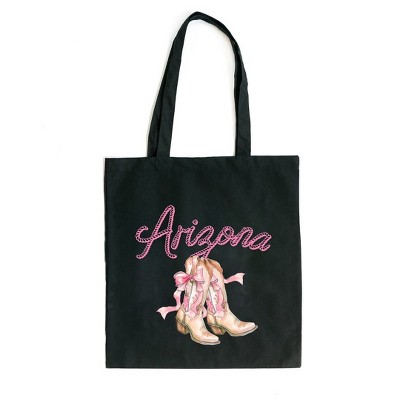 City Creek Prints Coquette Arizona Cowgirl Boots Canvas Tote Bag - 15x16 - Black