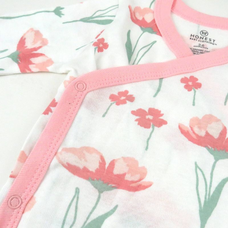 Honest Baby Girls' 3pk Long Sleeve Side Snap Floral Bodysuit - Pink, 3 of 5
