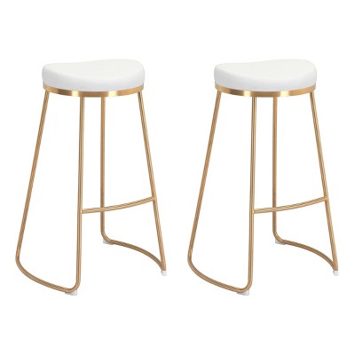 Set of 2 Filbert Barstools White/Gold - ZM Home: Modern Square Unupholstered, Steel Frame, 30.5" Height