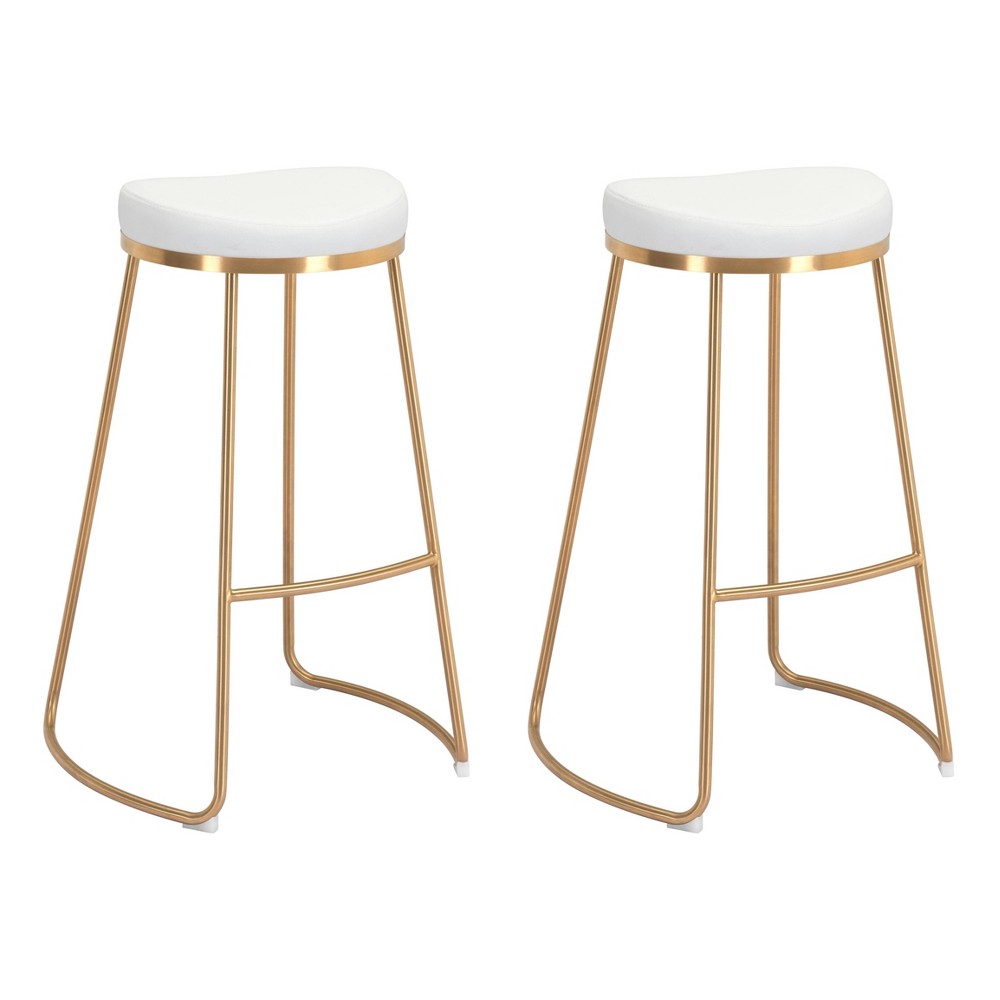 Photos - Chair Set of 2 Filbert Barstools White/Gold - ZM Home