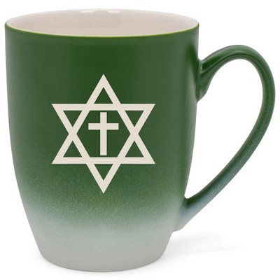 100 North Green and White Two Toned Ombre, 10 Ounce, Comfortably Fits Your Hands, Ceramic Tea Coffee Cup Mug, Star of David
