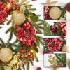 24 Inch Christmas Wreath for Front Door, Pre-Lit Xmas Wreath with Gold Ball Ornaments, Red Flowers & Berries, Artificial Christmas Wreath - 3 of 4