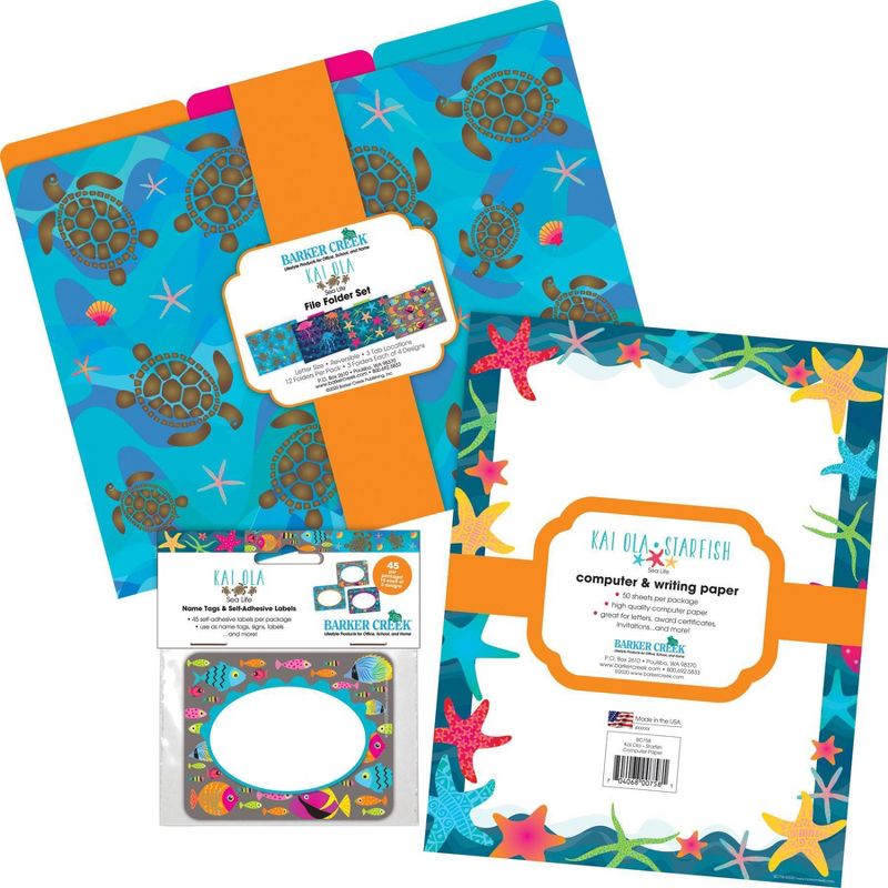File Folders Organizer Set 107pc - Kai Ola Starfish Design, Barker Creek - Multicolored, Letter-Sized, Reversible, with Labels and Computer Paper, 5 of 6