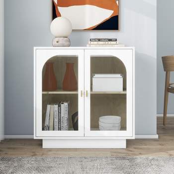 Aubrey Storage Cabinet with 2 Acrylic Door,Free Standing Accent Cabinet,Sideboards and Buffets With Adjustable Shelves-The Pop Home