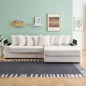 TiramisuBest 111.4" Black Corduroy Sofa with Armrests, Cup Holders, Storage Function, and Adjustable Recliner for Living Room & Bedroom - 1 of 4