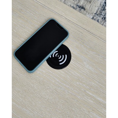 Cream Square Wood End Table with Wireless Charging