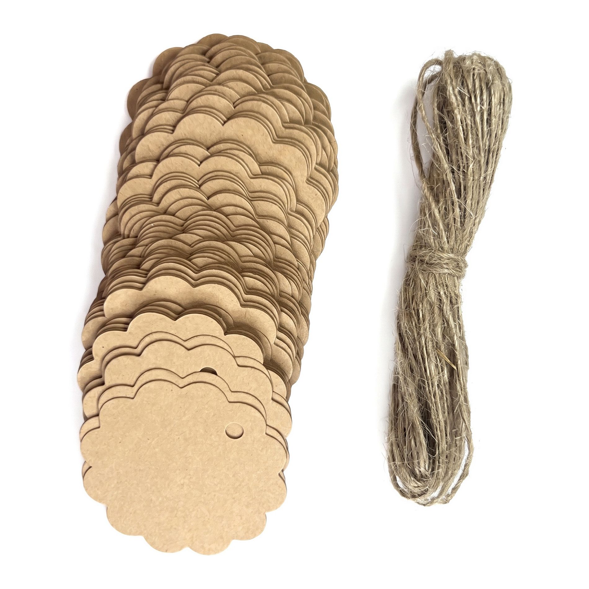 REGALWOVEN Ornate Border Kraft Paper Gift Tags with Twine Blank Hang Tags for Gift Wrapping Crafts 100 Pack