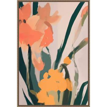 23"x33" Flower Petals Abstract by Melloi Art Prints Framed Canvas Wall Art Print Bronze - Amanti Art