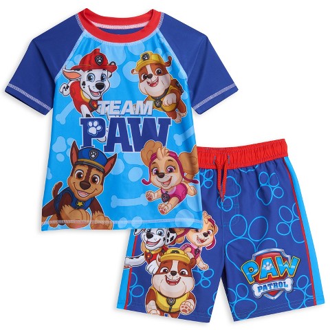 Nickelodeon PAW Patrol Skye Chase Marshall Little Boys Pullover Rash Guard and Swim Trunks Outfit Set Team Paw 7