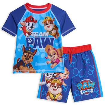 Paw Patrol Rubble Marshall Chase Pullover Rash Guard and Swim Trunks Outfit Set Little Kid