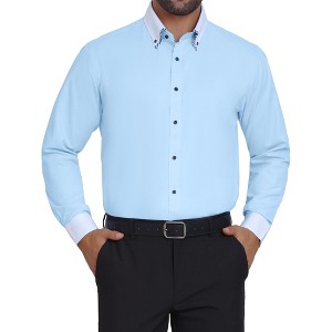 INSPIRE CHIC Men's Contrasting Colors Collar Long Sleeve Button Down Formal Business Dress Shirts - 1 of 4