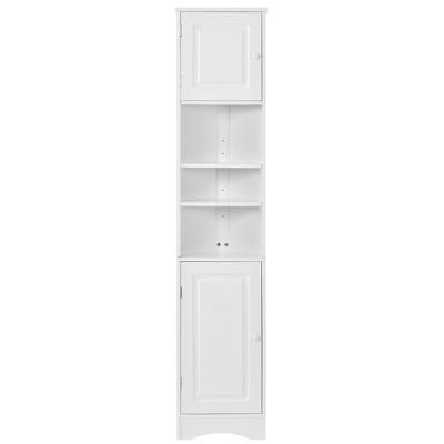 TIRAMISUBEST Multi-Functional Corner Cabinet Tall Bathroom Storage Cabinet with Two Doors and Adjustable Shelves, Open Shelf, White
