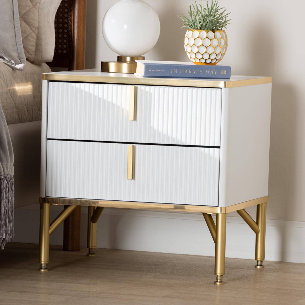 Photos - Bedroom Set Baxton Studio Lilac Wood and Metal 2 Drawer Nightstand White/Gold