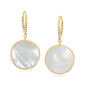 Ross-Simons Mother-Of-Pearl and .10 ct. t.w. White Topaz Circle Drop Earrings in 18kt Gold Over Sterling - 1 of 3