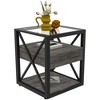 MaseiKar Set of 2 Modern End Table with Drawer - Nightstand for Living Room, Natural Wood MDF & Tempered Glass Top, Industrial Style Side Table - 3 of 4