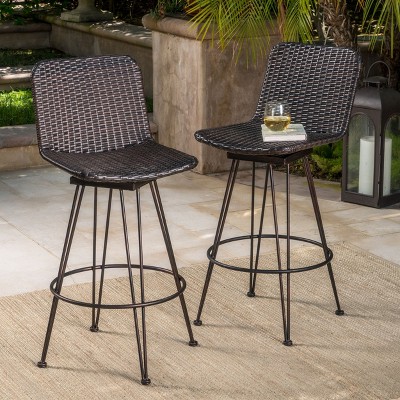 Set of 2 Outdoor PE Rattan Backless Barstools with Rattean Frame-Christopher Knight Home