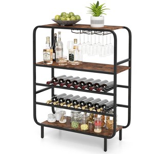 Tangkula 16 Bottle Wine Rack w/ Glass Holders Metal Frame Storage Shelf for Kitchen - 1 of 4