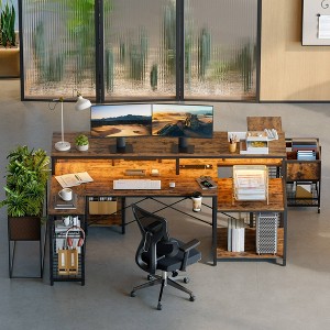 Bestier 71.5" W LED Gaming Desk with Power Outlet, L-Shaped Computer Desk with Monitor Stand - 1 of 4