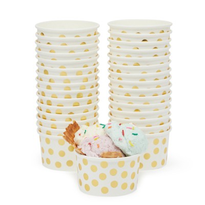 Juvale 100-Pack Gold Polka Dot Disposable Paper Ice Cream Yogurt Cups Bowls 8 oz Party Supplies