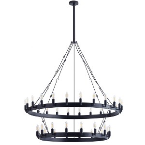 Dewdrop Industrial 2-Tier Candle Style Black 40-Light Wagon Wheel Chandelier - 1 of 4