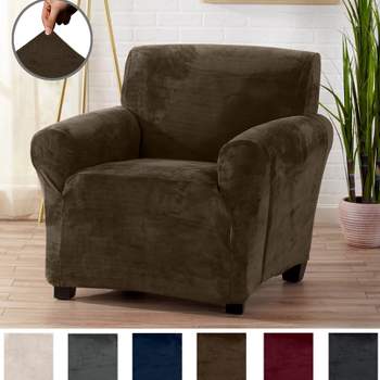 Great Bay Home Stretch Velvet-Plush Washable Chair Slipcover