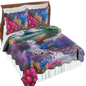 Collections Etc Vibrant Floral Waterfall Scalloped Edge Quilt - 1 of 3