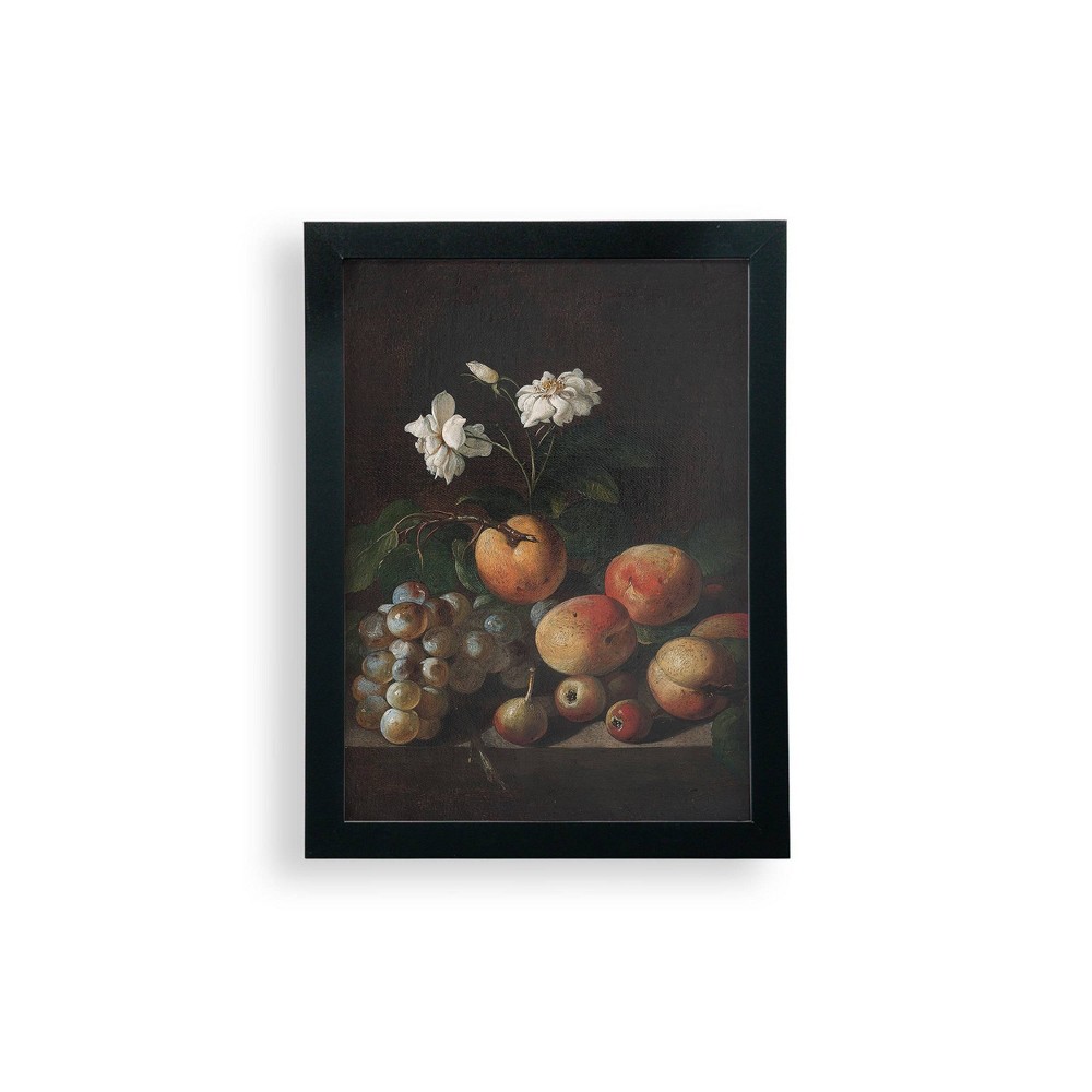 Photos - Wallpaper 9" x 12" Still Life with Fruit and White Roses Anonymous Frame Wall Art 