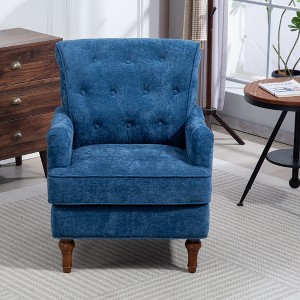 Accent Chair With Comfy Chenille Club Fabric,Comfy Upholstered Living Room Arm Chair,Springs Cushions & Retro Wooden Legs - 1 of 4