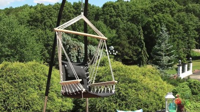 Black Polycotton Hanging Chair with Birch Spreader Bar and Cushions