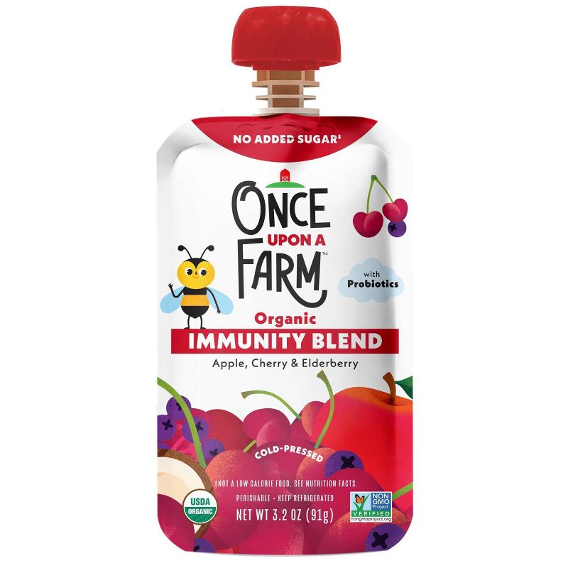 Once Upon a Farm Organic Immunity Blend Apple, Cherry, &#38; Elderberry Kids&#39; Snack - 3.2oz, 1 of 7