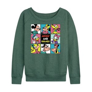 Women's - Disney - Mickey Mouse and Friends Grid Lightweight French Terry Wide Neck Long Sleeve Shirt - 1 of 4