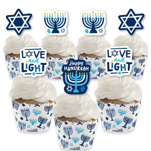 Big Dot of Happiness Hanukkah Menorah - Cupcake Decoration - Chanukah Holiday Party Cupcake Wrappers and Treat Picks Kit - Set of 24 - 1 of 4