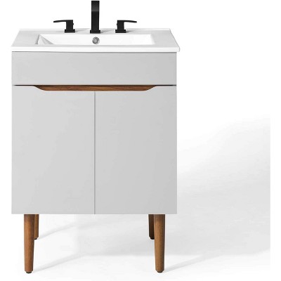 Gray and White Mahogany Freestanding Bathroom Vanity with Ceramic Sink