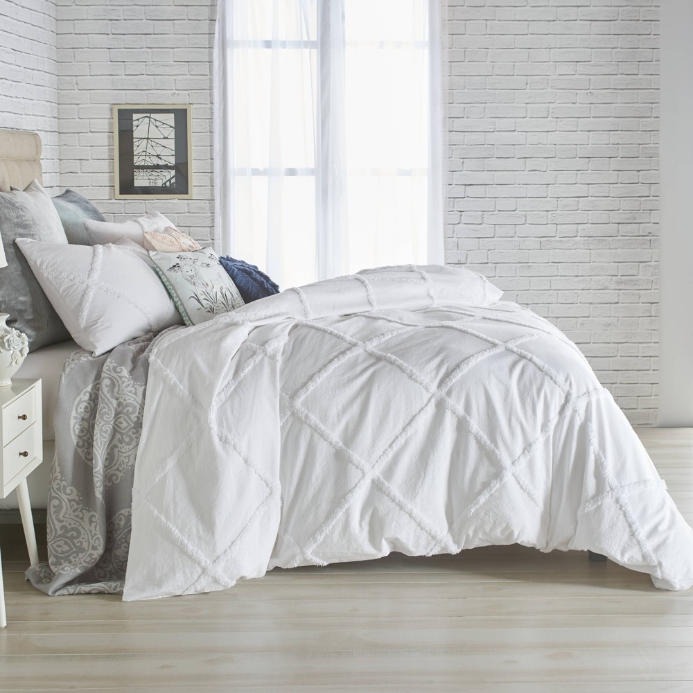 Photos - Bed Linen Peri Home Full/Queen Chenille Lattice Duvet Cover White