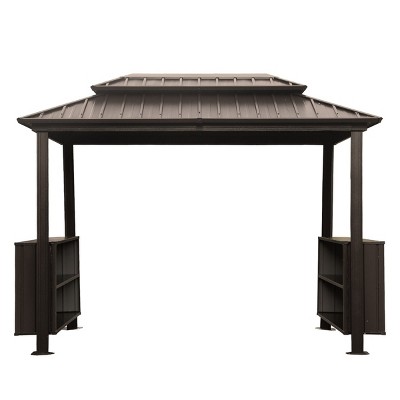 6×10 FT Hardtop Gazebo, Outdoor Gazebo with Double Galvanized Steel Roof, Patio Grill Canopy with 2 Cabinets and Ceiling Hooks-Coolbibila