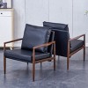 Cooper 28.74" Wide Faux Leather Thick Padded Backrest and Seat Cushion Walnut Metal Legs With Armrest Accent Chair-Maison Boucle - 4 of 4