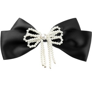 INSPIRE CHIC Women's Bowknot Imitation Pearls Elegant Ribbon Brooch Pre-Tied Bow Tie - 1 of 4