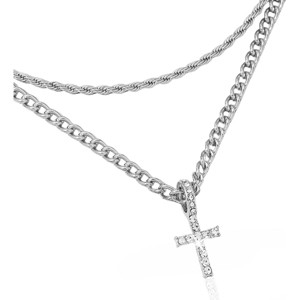 Hip Hop Cross Necklace - Rhinestone Pendant with Twist Chain, Stainless Steel Unisex Jewelry Gift - 1 of 4