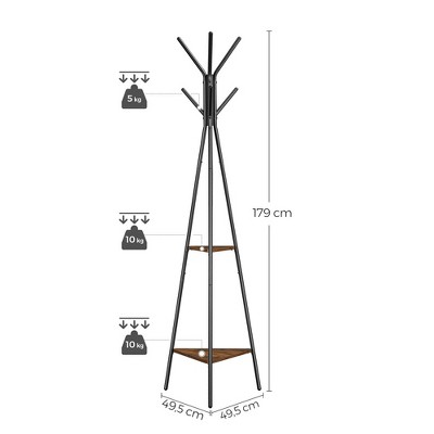 White and Light Brown Freestanding Coat Rack with Shelves