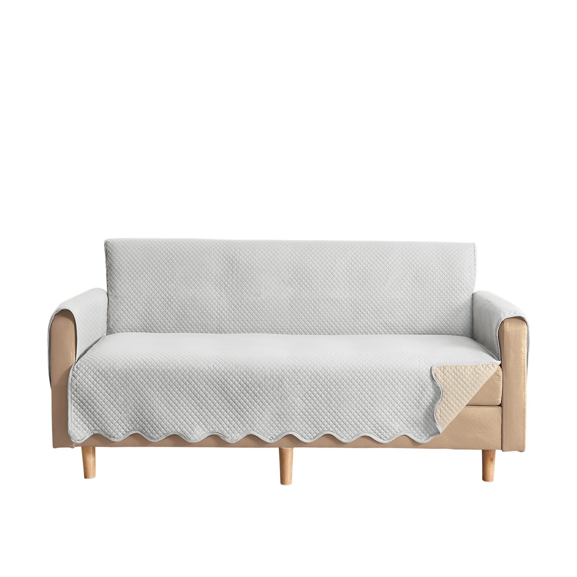 Collections Etc Lacey Scalloped Edge Reversible Quilted Furniture Protector Loveseat White/Beige