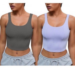 INSPIRE CHIC 2 Pcs Women's U Back Longline Padded Sports Bra Cami Crop Workout Fitness Tank Top with Built-in Bras - 1 of 4