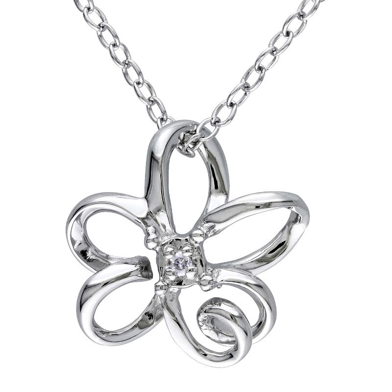 0.01 CT. T.W. Diamond Flower Pendant Chain Necklace in Sterling Silver - I2:I3 - White, 1 of 3