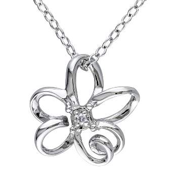 0.01 CT. T.W. Diamond Flower Pendant Chain Necklace in Sterling Silver - I2:I3 - White
