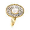 Ross-Simons 8-8.5mm Cultured Pearl and 1.00 ct. t.w. White Zircon Ring in 18kt Gold Over Sterling - 3 of 4