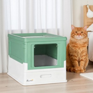 FONTOI Enclosed Cat Litter Box with Scoop, Hooded Kitty Litter Boxes with Drawer Tray, Smell Proof Cat Potty Pet Toilet, Green 18.75"* 14"*14.5" - 1 of 4