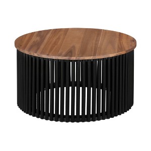 ChicFurnit Coffee Table Acacia Solid Wood Construction Stylish Brown and Black Design for Living Room, Brown, 34.7"*32.75"*10.5" - 1 of 4